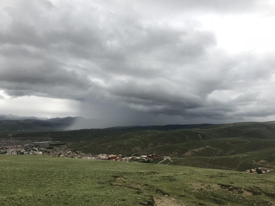 理塘寺后山看雨